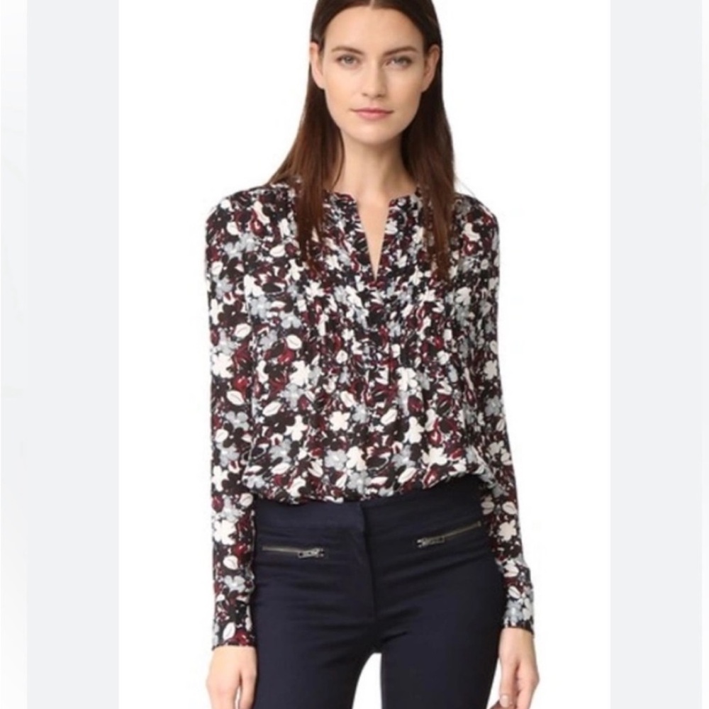 Veronica Beard Goldie Floral Pintuck Blouse 100% Silk Office Work Designer